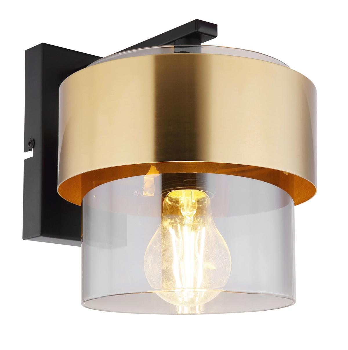 Falilámpa 15560w - fekete/sárgarézszínű, Design, Üveg/fém (18/23,5/21cm) - Globo