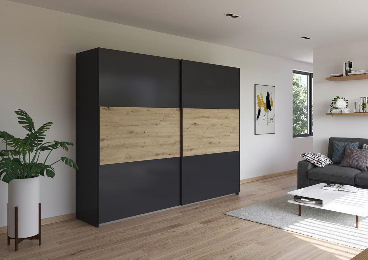 Schwebetürenschrank Neo Grau Eiche Artisan Dekor - Eiche Artisan/Grau, MODERN, Holzwerkstoff (261/210/59cm) - Rauch Möbel