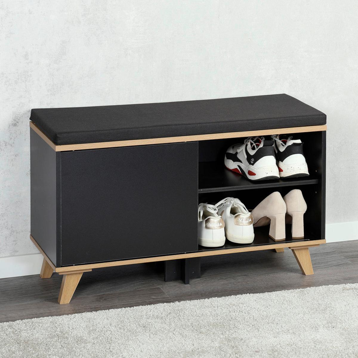 GARDEROBENBANK Eiche/Schwarz B: 77cm - Eichefarben/Schwarz, Basics, Holzwerkstoff/Textil (77/48/30cm) - Kesper