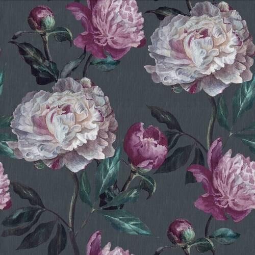 Vliestapete Peony Anthrazit/lila - Anthrazit/Lila, Basics, Papier/Kunststoff (52/1005cm)
