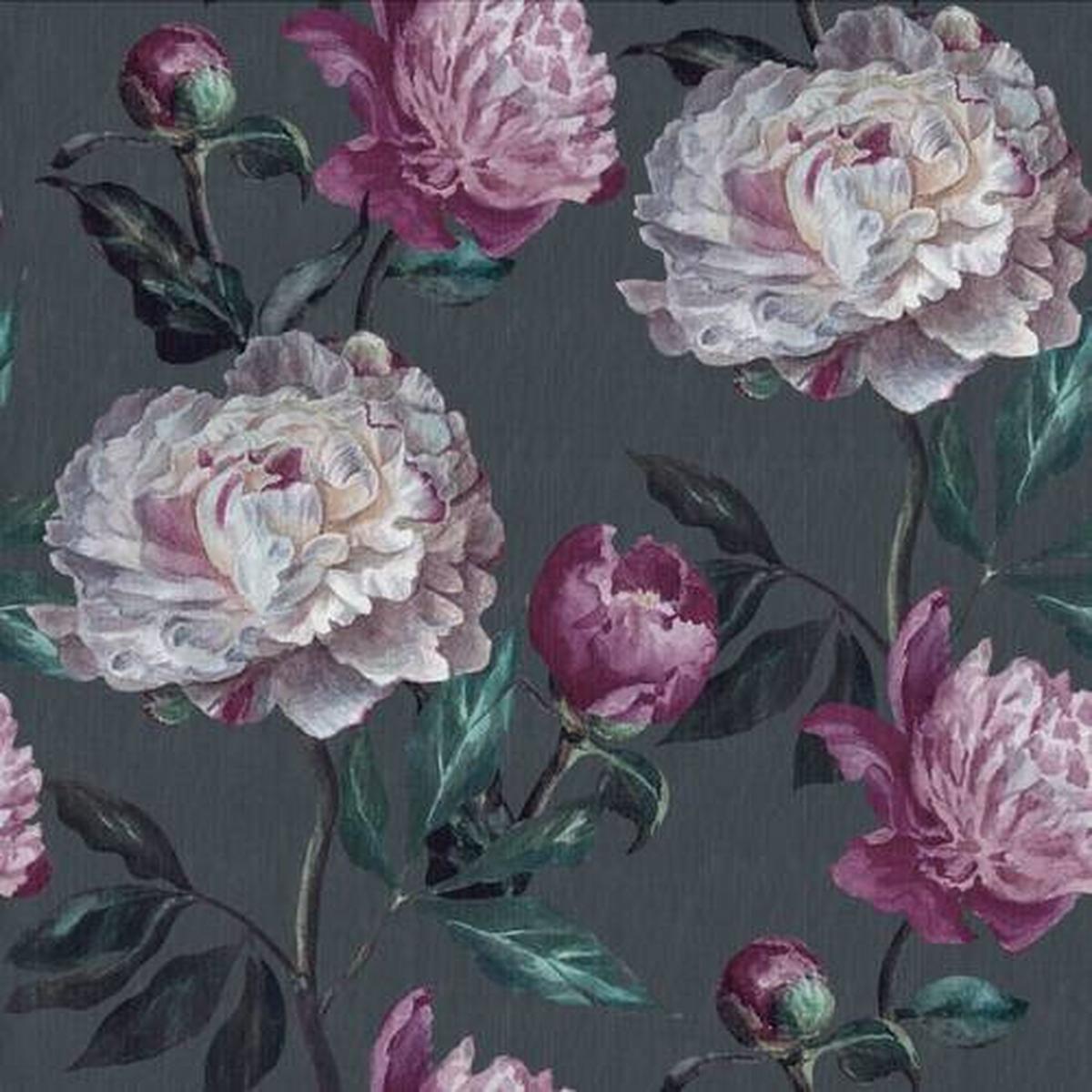Vliestapete Peony Anthrazit/lila - Anthrazit/Lila, Basics, Papier/Kunststoff (52/1005cm)