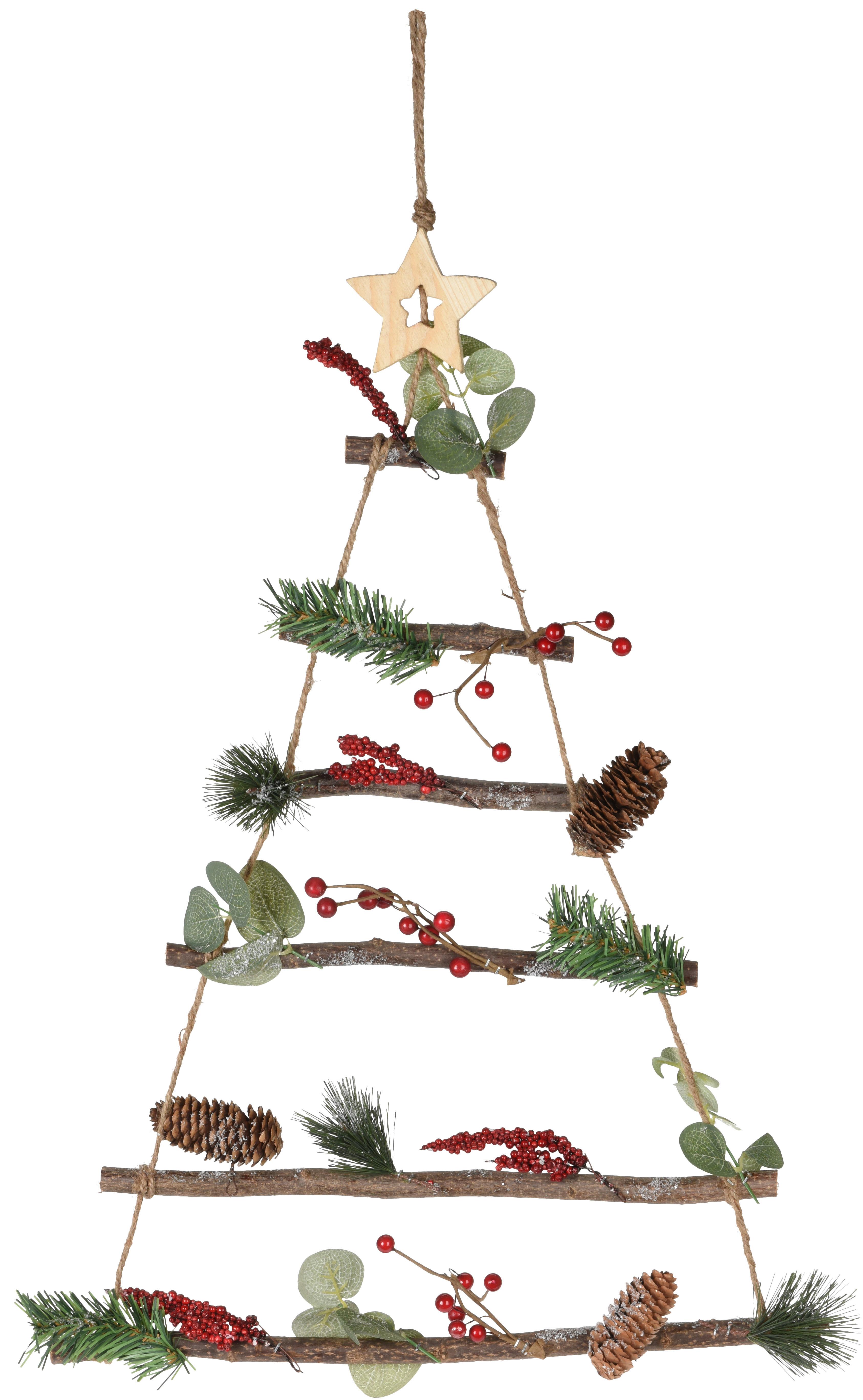 Dekobaum Ricky, mit Deko L/B/H: ca. 40/7/70 cm - Rot/Naturfarben, Basics, Naturmaterialien/Holz (40/7/70cm)