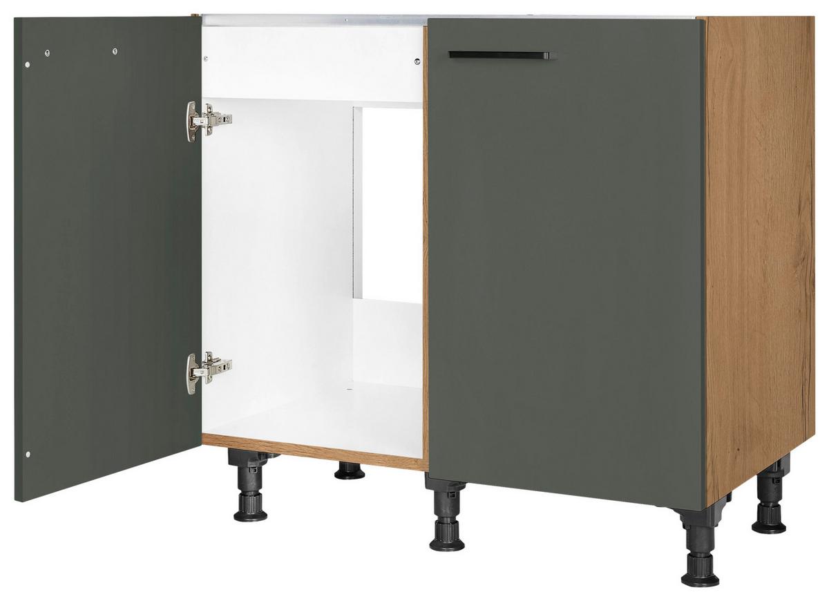 Spülenunterschrank Easytouch - Eichefarben/Grün, MODERN, Holzwerkstoff (90/87/56cm) - Nobilia