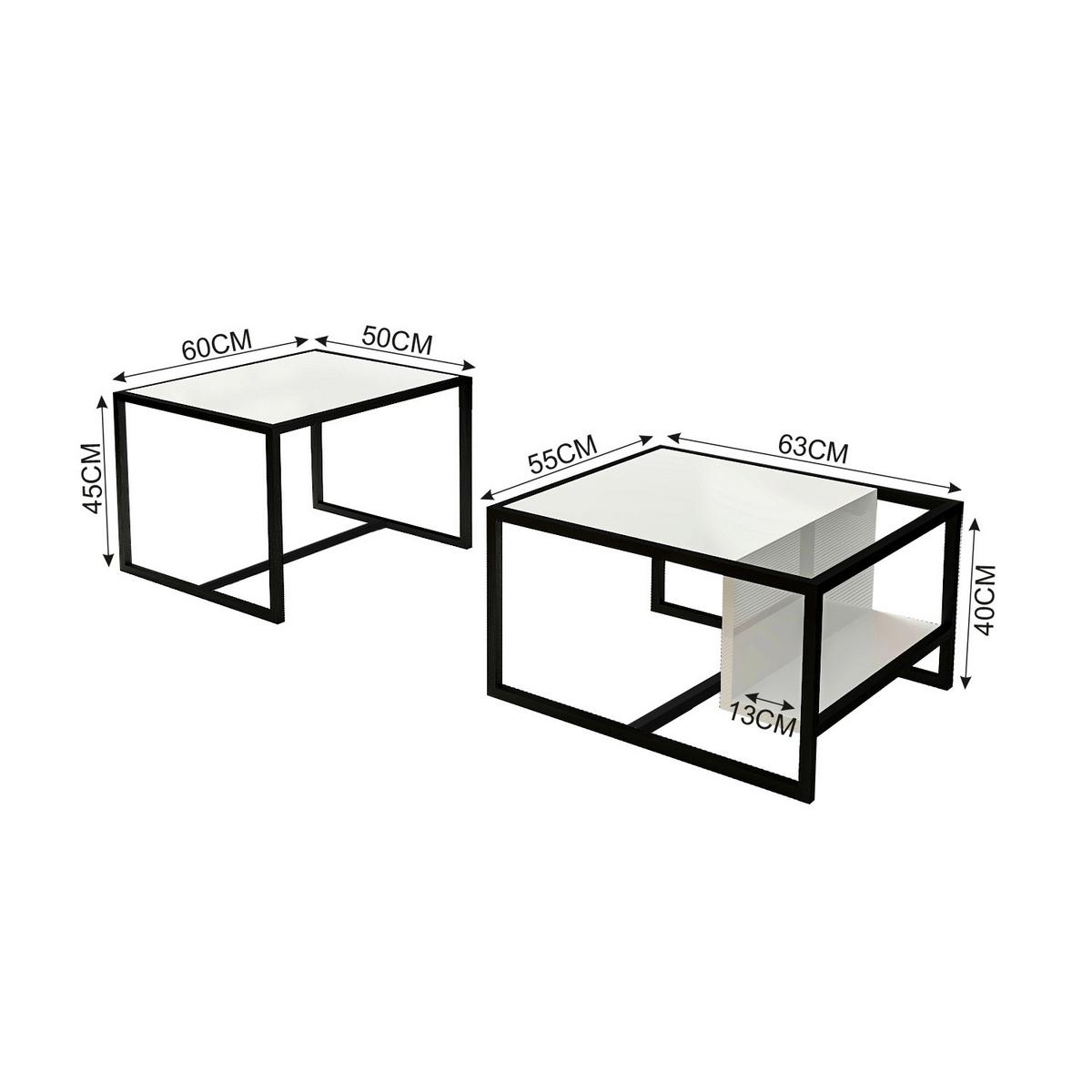 Couchtisch Bati Weiß B: 60-63 Cm - Schwarz/Weiß, Design, Holzwerkstoff/Metall (60-63/45-40/50-55cm) - Livetastic