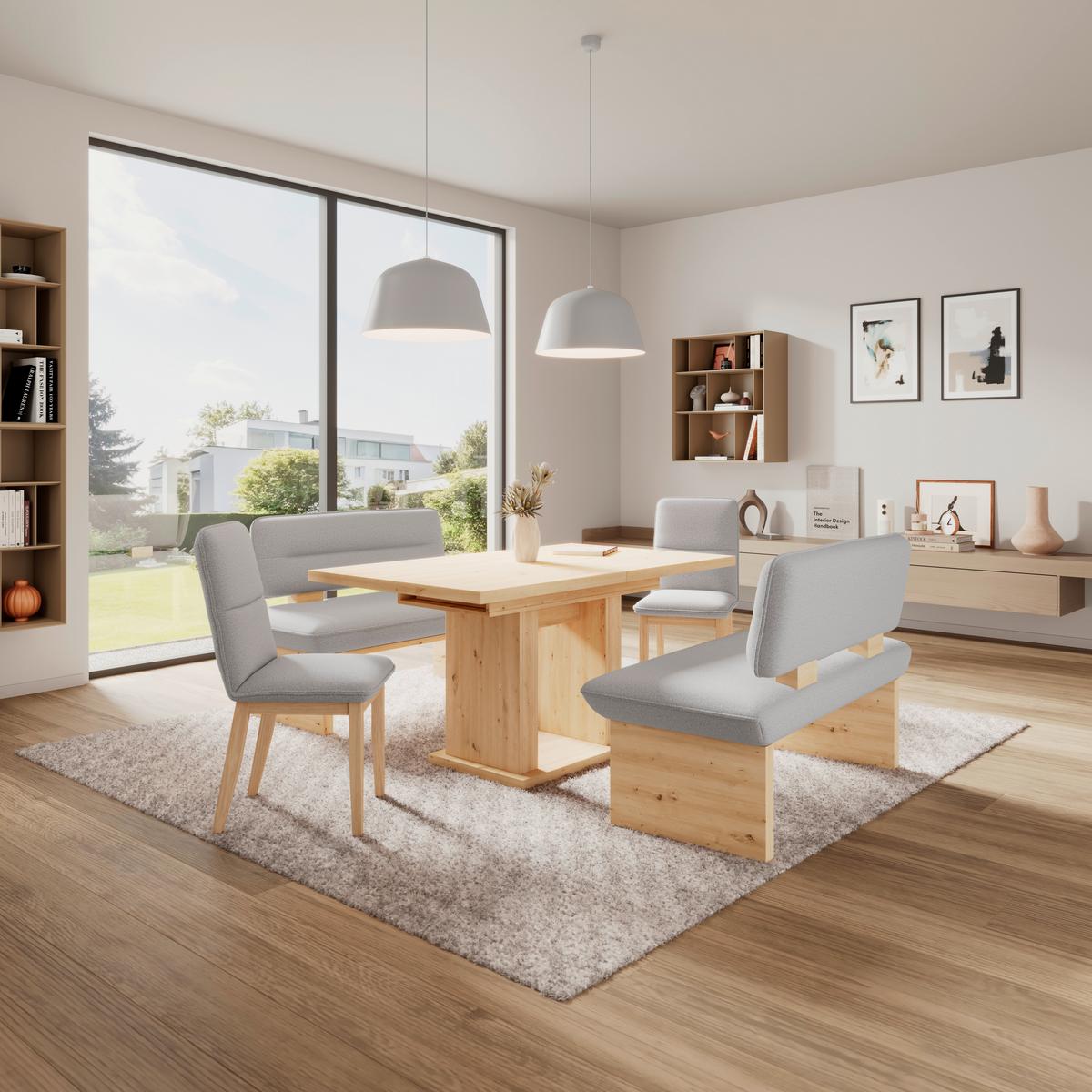 Sitzbank Beluna II Webstoff hellgrau, B: 140cm - Eichefarben/Hellgrau, KONVENTIONELL, Holzwerkstoff/Textil (140/87/67cm) - James Wood