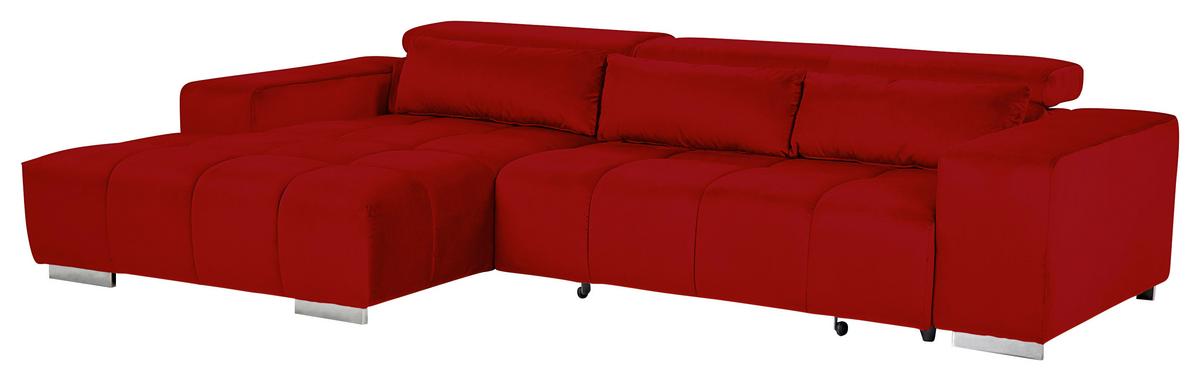 Ecksofa mit Relaxfunktion Orion Kopfstütze Klappbar Rot - Silberfarben/Rot, KONVENTIONELL, Textil (186/307cm) - Livetastic