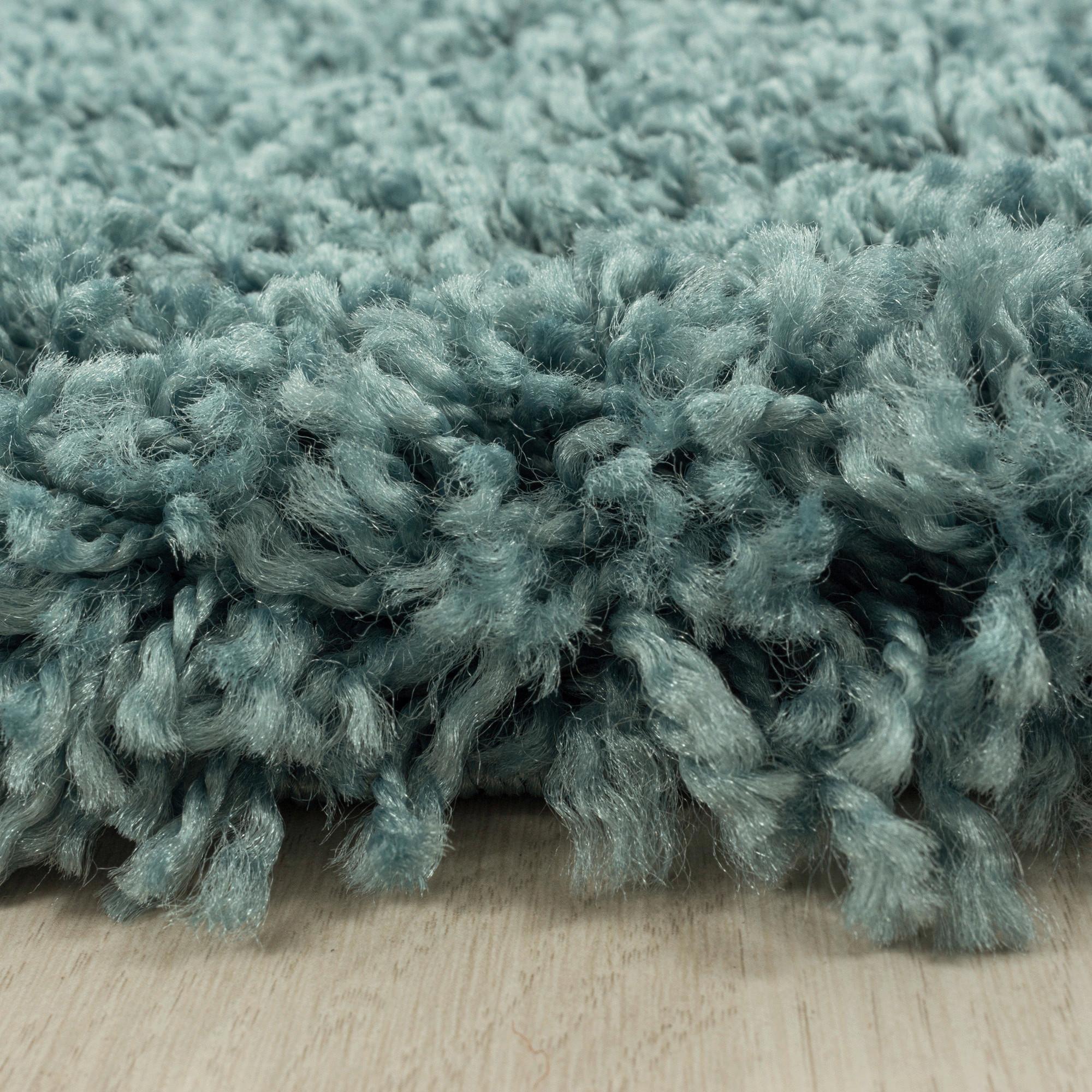 Hochflor Teppich Hellblau Naturfaser Sydney Ø 120 cm - Hellblau, Basics, Textil (120cm)