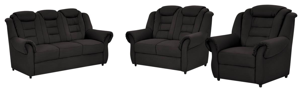 Sitzgarnitur Boston Schwarz Lederlook - Schwarz, KONVENTIONELL, Textil - Livetastic