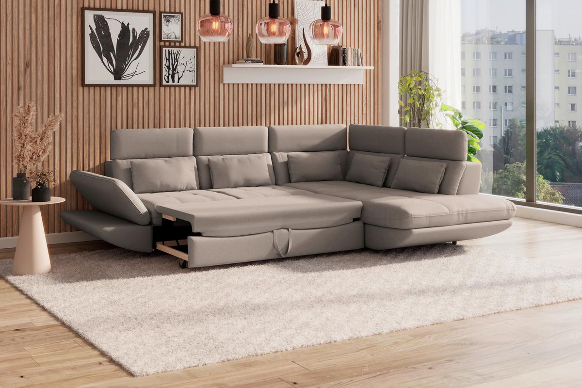 Ecksofa Mit Schlaffunktion Park Beige - Beige/Schwarz, MODERN, Textil (311/233cm) - Luca Bessoni