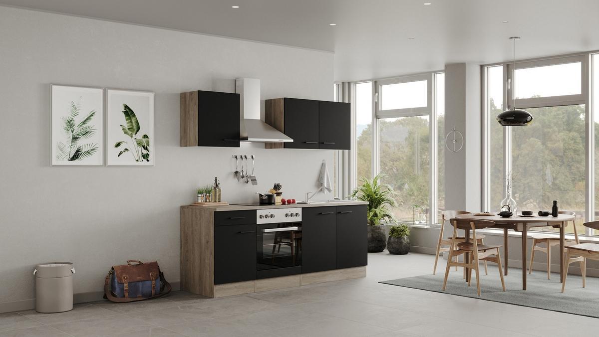 Küchenblock Capri Eiche/Schwarz B: 210 cm - Eichefarben/Schwarz, MODERN, Holzwerkstoff (210cm) - FlexWell