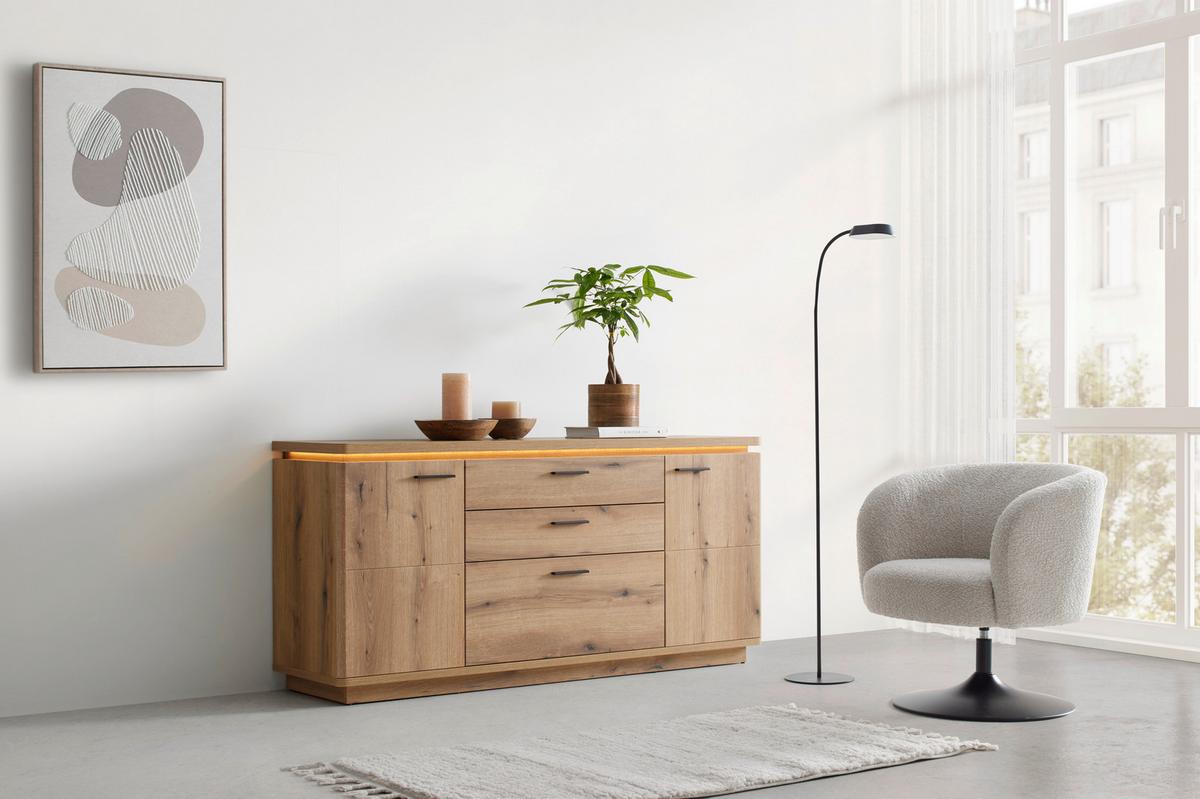 ŠIROKÁ KOMODA ALAMEDA -EXKLUSIV- - barvy dubu/antracitová, Moderní, kov/kompozitní dřevo (170/81/44cm) - Mömax