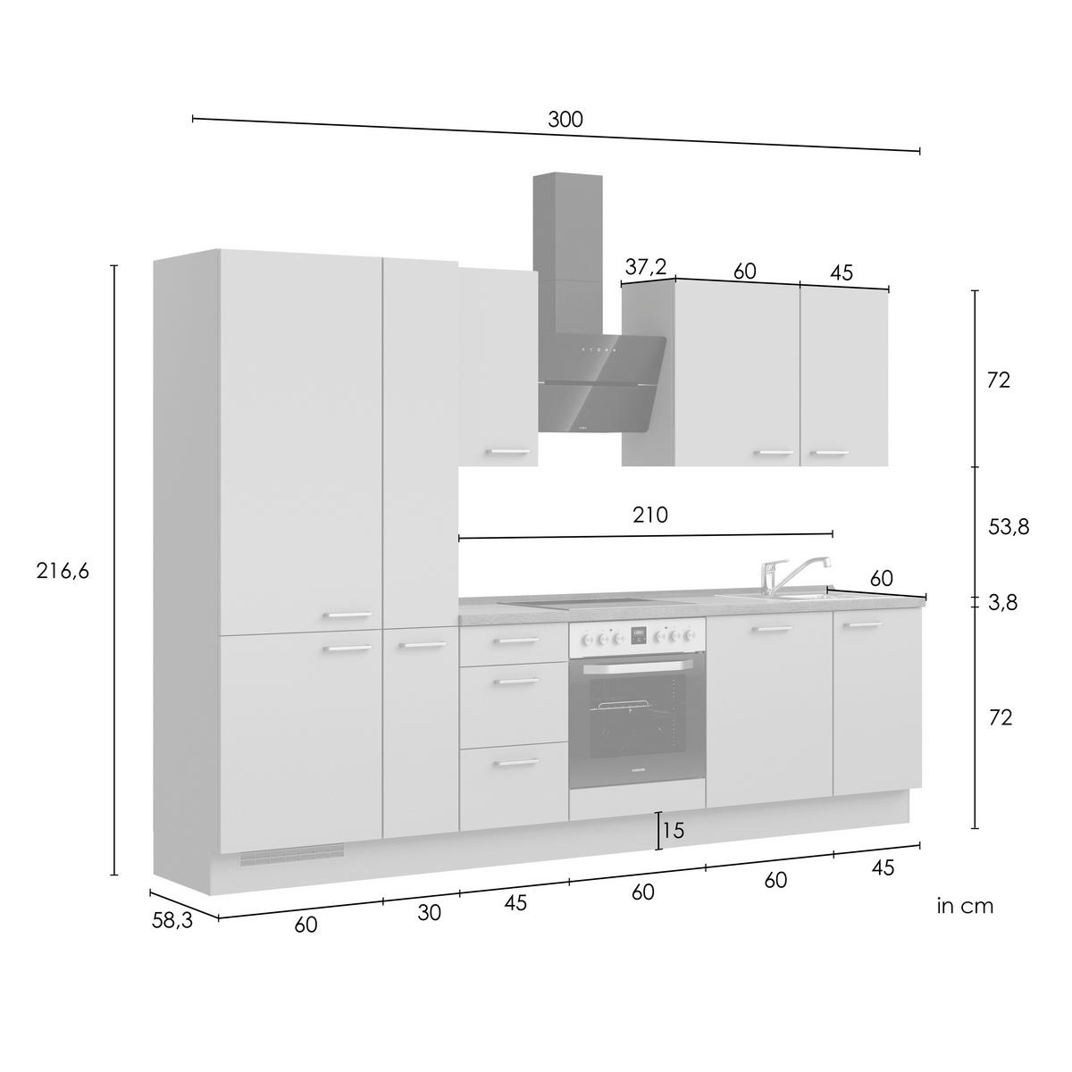 Kuchynská linka 300 cm, biela / dub Sierra - biela/farba ušľachtilej ocele, Romantik / Landhaus, kov/kompozitné drevo (300cm) - Nobilia