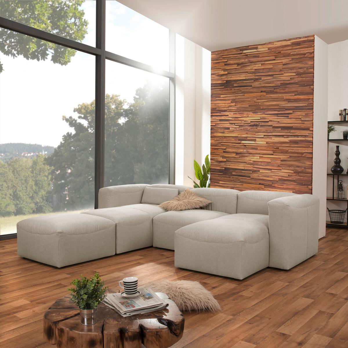 Wohnlandschaft Lena Creme Flachgewebe - Creme, Design, Textil (235/275/160cm) - Max Winzer