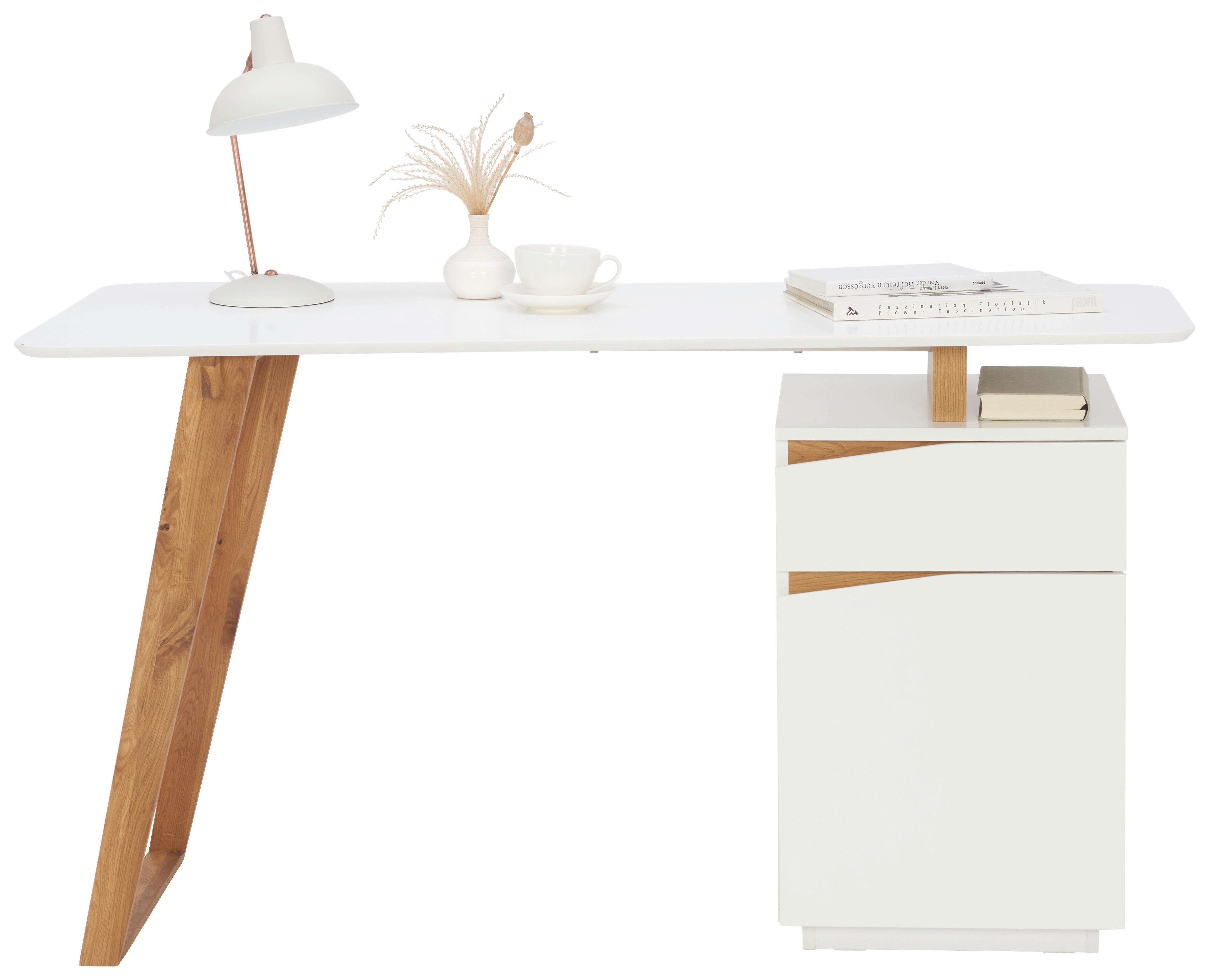 Schreibtisch mit Stauraum Padua B 140cm Weiß/Eiche - Eichefarben/Weiß, MODERN, Holz/Holzwerkstoff (140/45-60/76cm) - MID.YOU