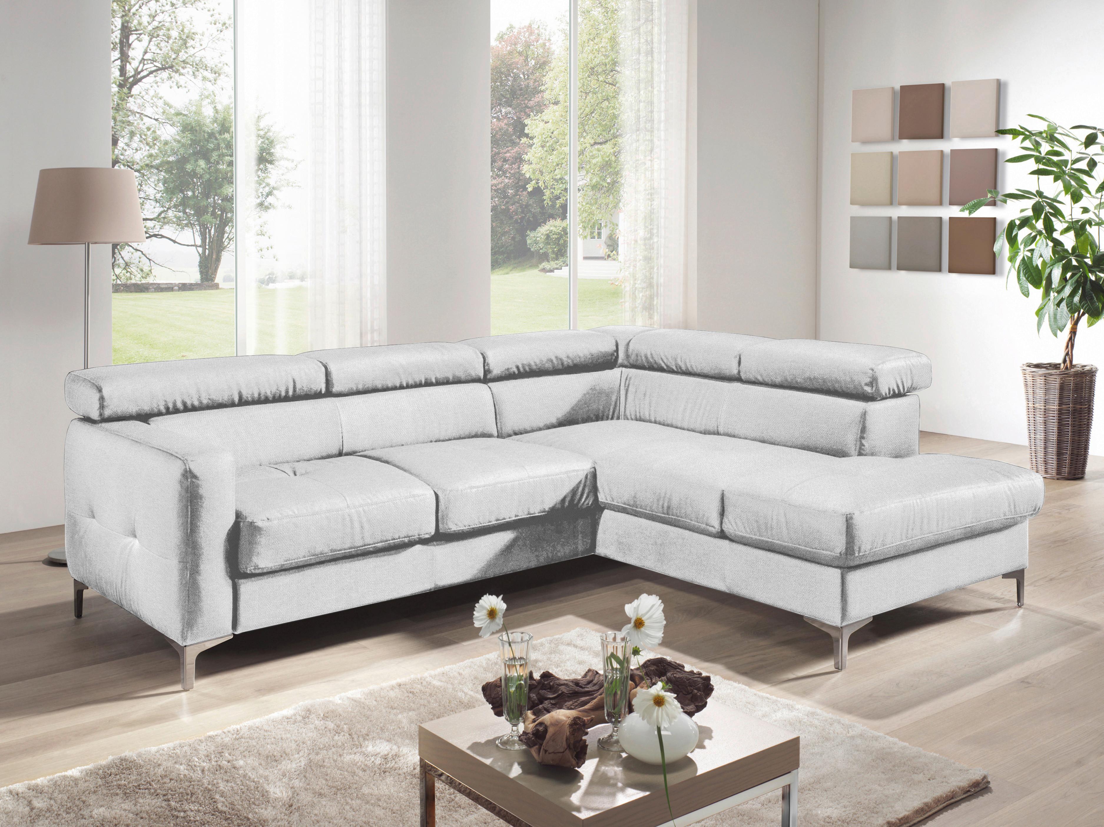 Ecksofa Sammy Hellgrau - Chromfarben/Hellgrau, Design, Textil (242/207cm) - Livetastic