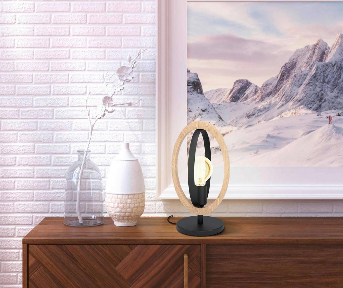 STOLNÁ LAMPA BASILDON - čierna/prírodná farba, Basics, kov/drevo (35cm) - Eglo