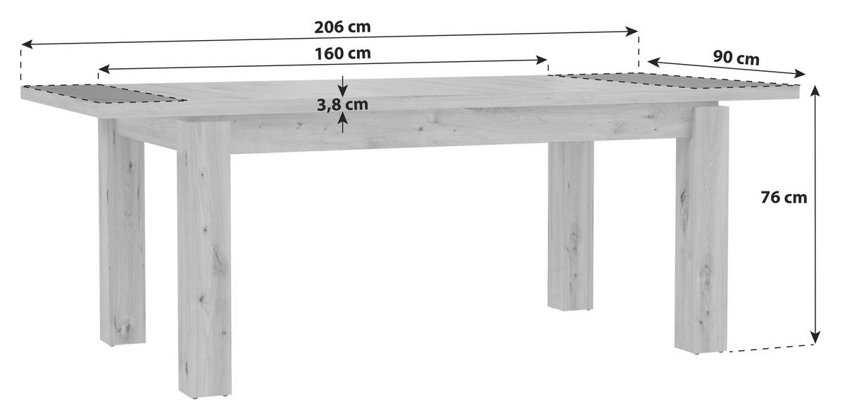 Esstisch Ausziehbar Trondheim 160x90 Cm Eiche Dekor - Eichefarben, MODERN, Holzwerkstoff/Kunststoff (160/90/76cm) - MID.YOU
