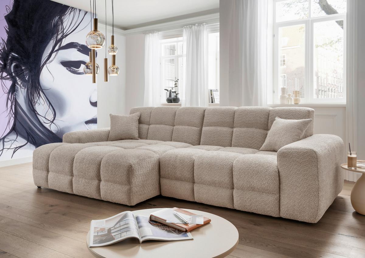 Ecksofa Bosco, Beige S: 152x301 cm - Beige/Schwarz, MODERN, Textil (152/301cm) - Livetastic