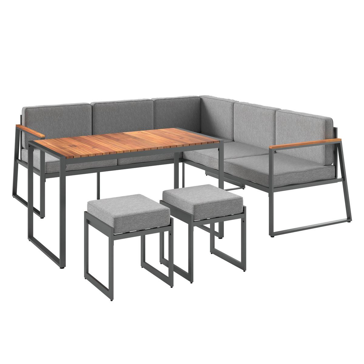 Lounge Garnitúra 5 Részes - natúr színű/szürke, Modern, textil/fa (190/190cm) - Beldano