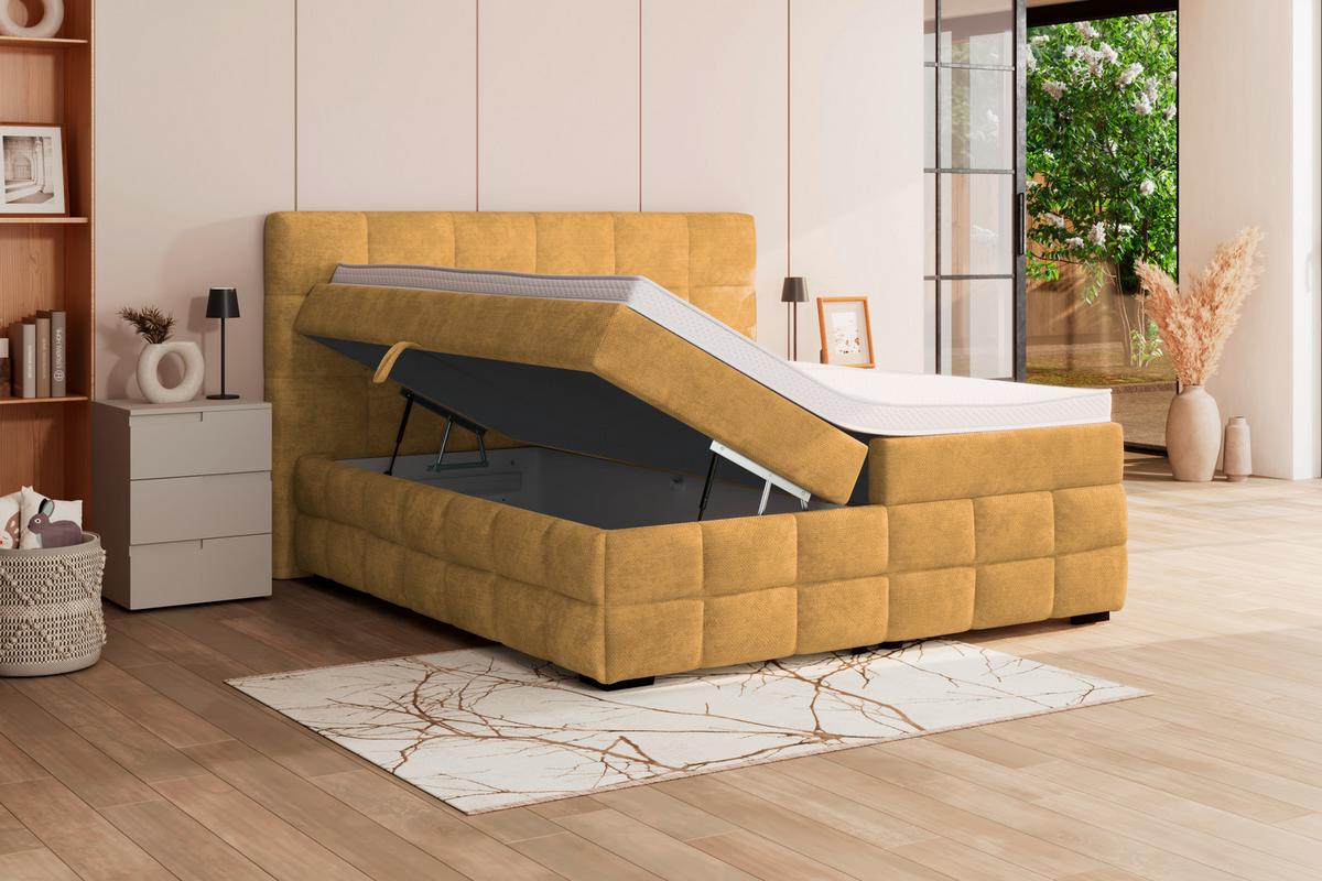 Čalúnená posteľ VEGA 180x200 cm, zlatá - čierna/zlatá, Trend, drevo/textil (180/200cm)