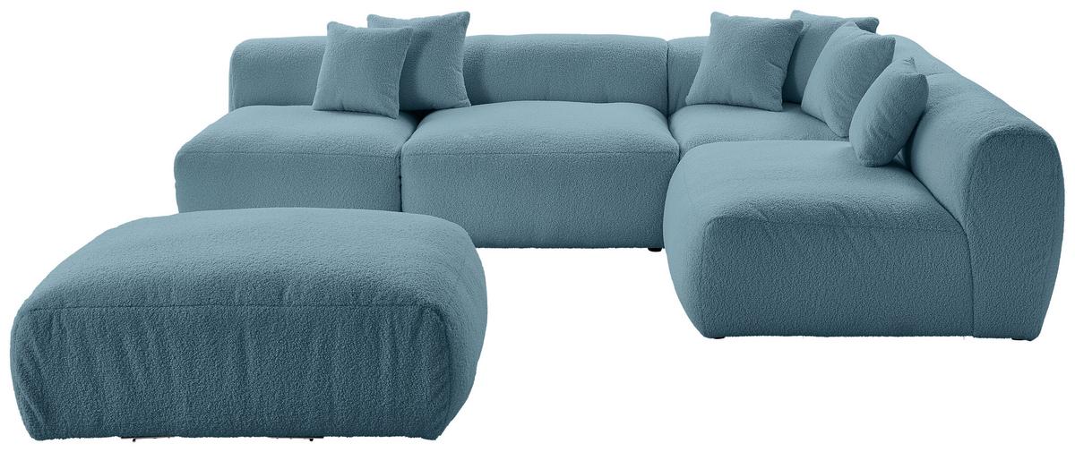 Ecksofa Bloom Blau Teddystoff - Blau, Trend, Textil (300/215cm) - Livetastic