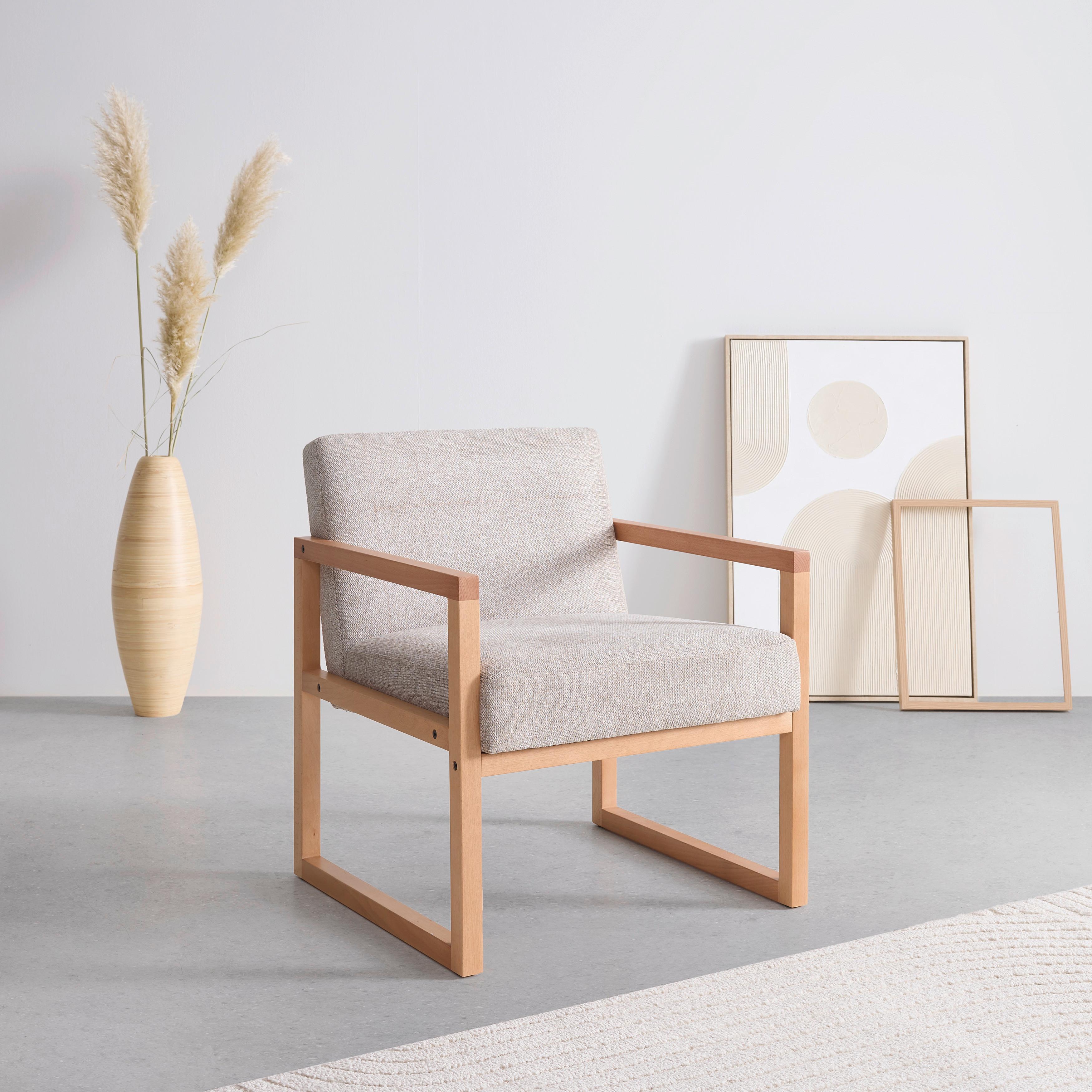 Kreslo MALMÖ, svetlě šedá, bukový masiv - světle šedá/přírodní barvy, Moderní, dřevo/textil (65/75/69cm) - Mömax