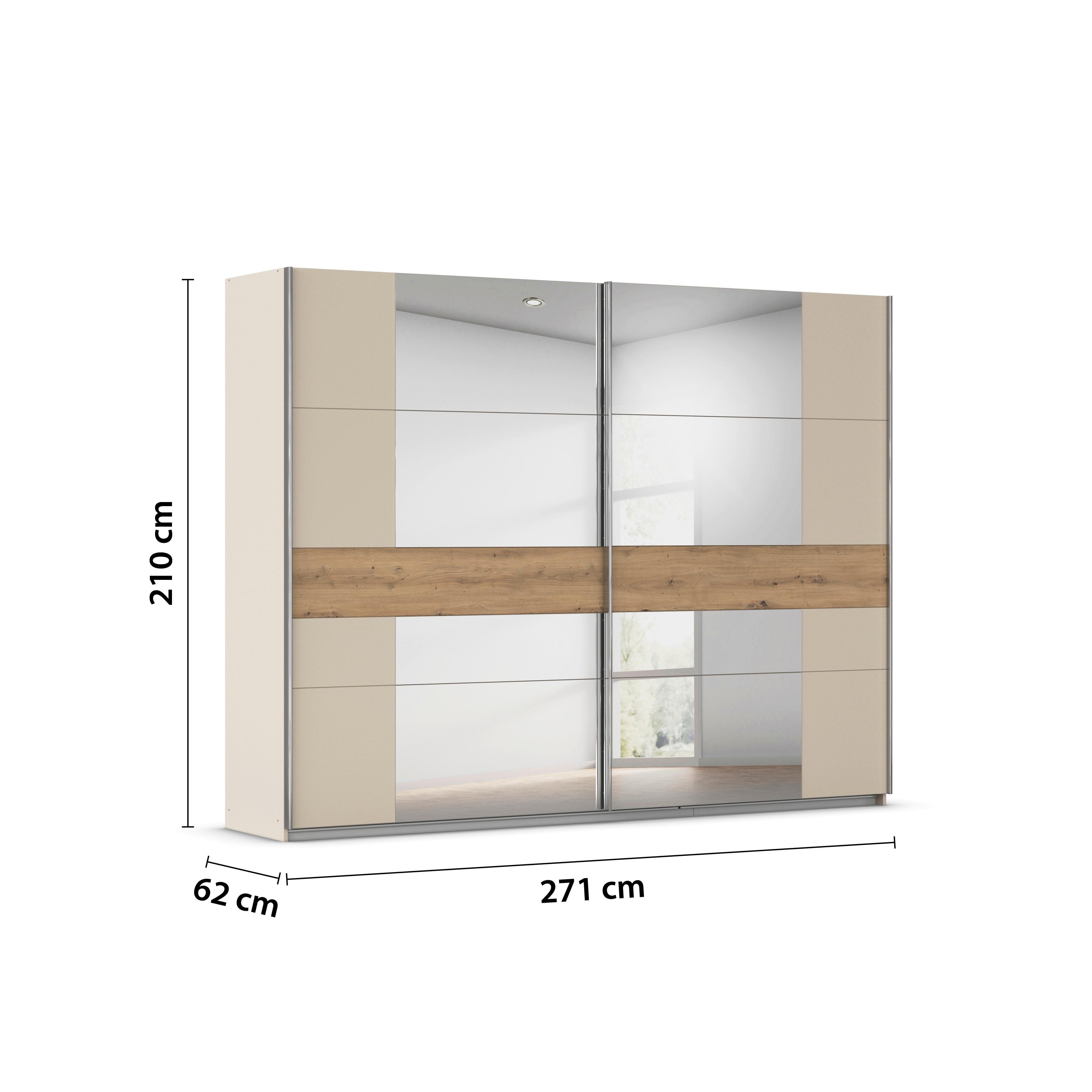 Schwebetürenschrank Mit Spiegel 271cm Calisto Champagner/Eiche