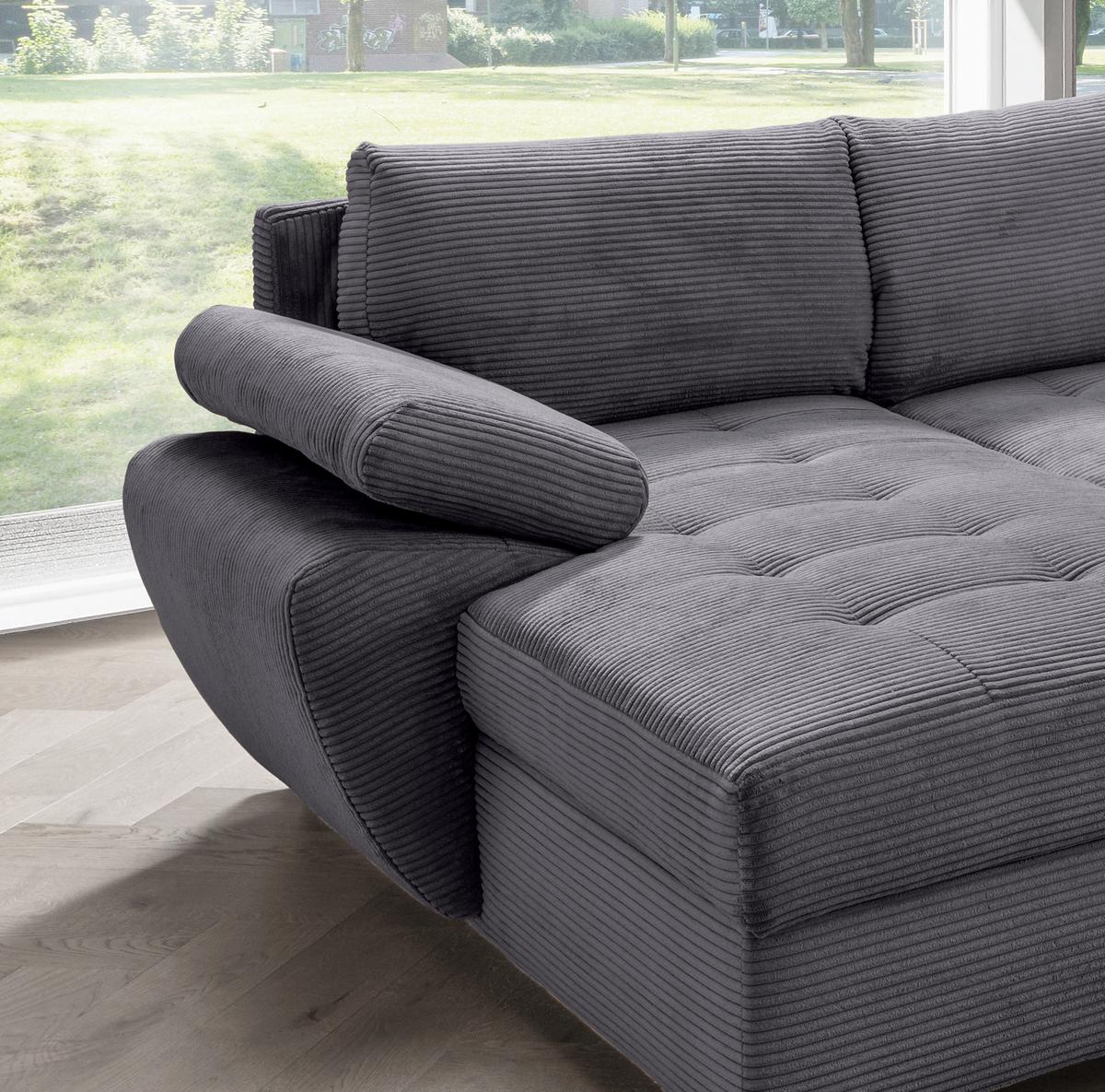 Wohnlandschaft Terana mit Schlaffunktion, Grau - Chromfarben/Grau, KONVENTIONELL, Textil (157/305/219cm) - P & B
