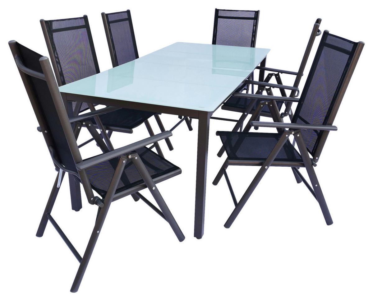 Zahradní sestava, 7- dílna, stůl 190x90 - antracitová, Basics, kov/textil - Gardenson