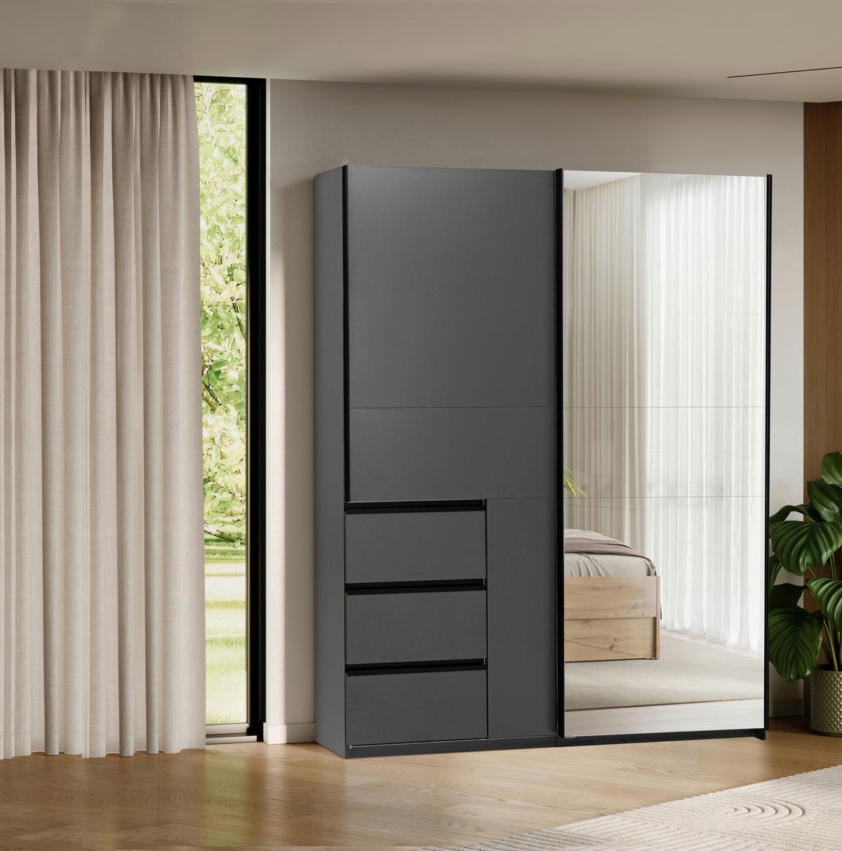 SCHIEBETÜRENSCHRANK Wilma Graphitfarben B: 175cm - Graphitfarben, MODERN, Holzwerkstoff (175/210/61,5cm) - P & B