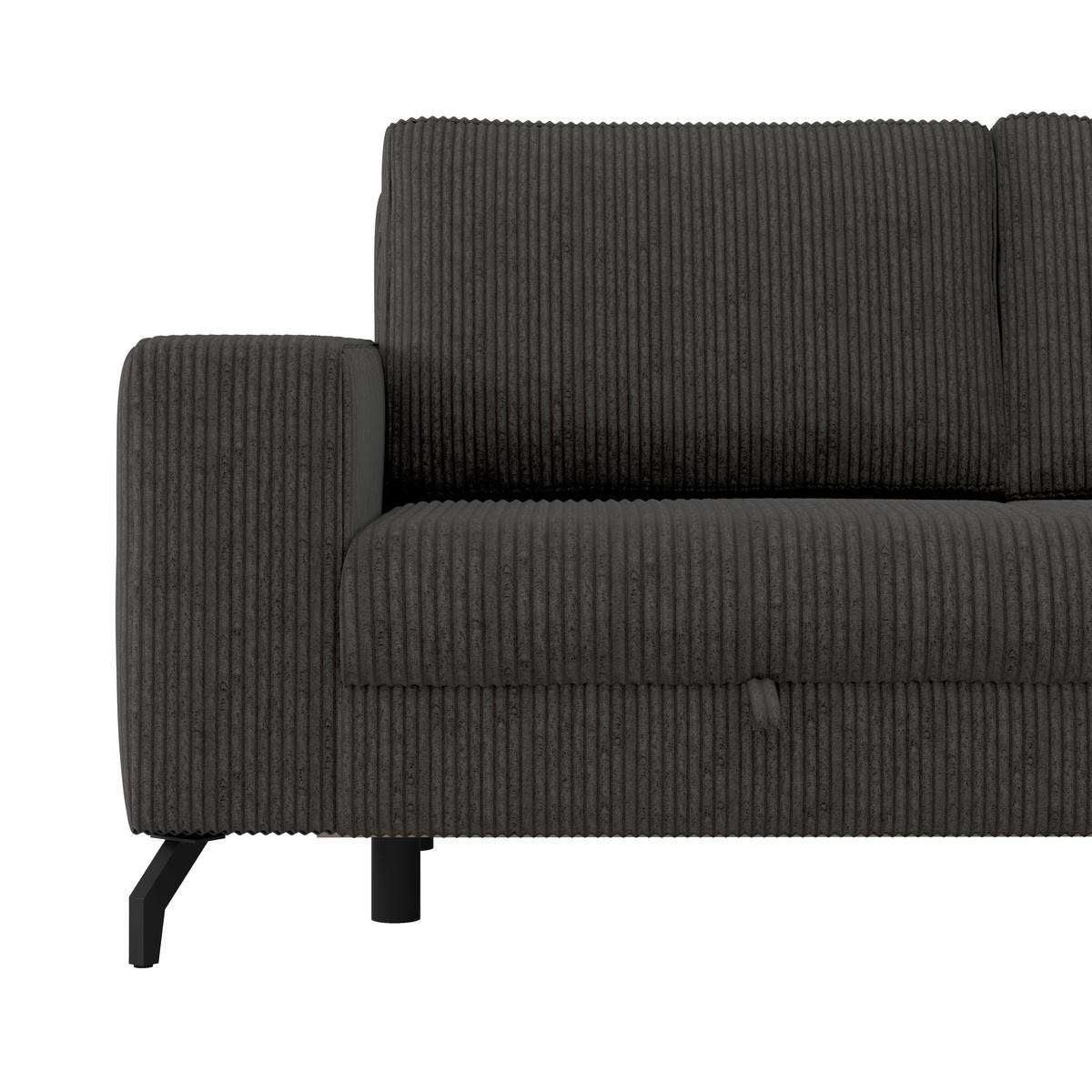 Ecksofa mit Bettkasten Cloud Grau Cord 290x178 cm - Grau, Trend, Textil (290/178cm)