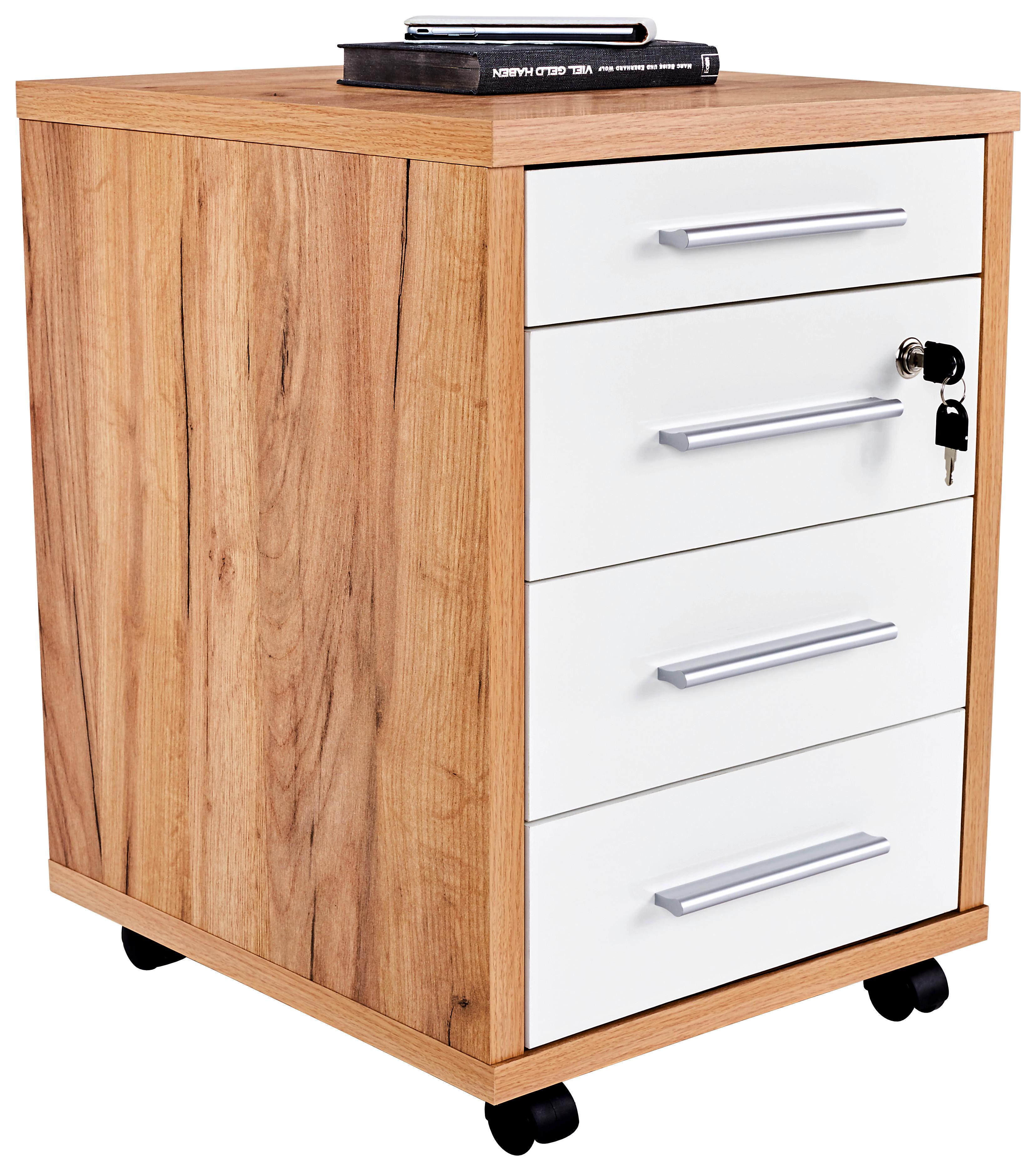 Kontajner na kolieskach PROFI - biela/farba duba, Modern, kompozitné drevo (43/62/48cm) - Ondega