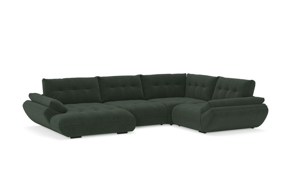 Sedací souprava VIVO U, pravá, lesní zelení žinylka - černá/lesní zelená, Moderní, textil/plast (179/402/293cm)