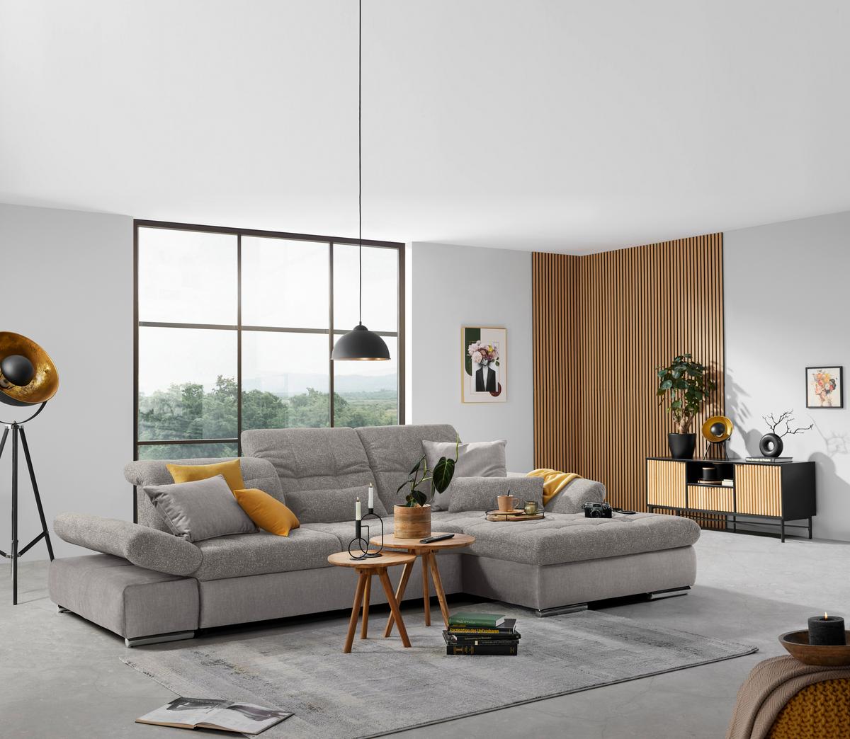 Rohová sedačka SANFINO, pravá, strieborná - chrómová/strieborná, Konventionell, kov/drevo (305/79-96/199cm) - Premium Living