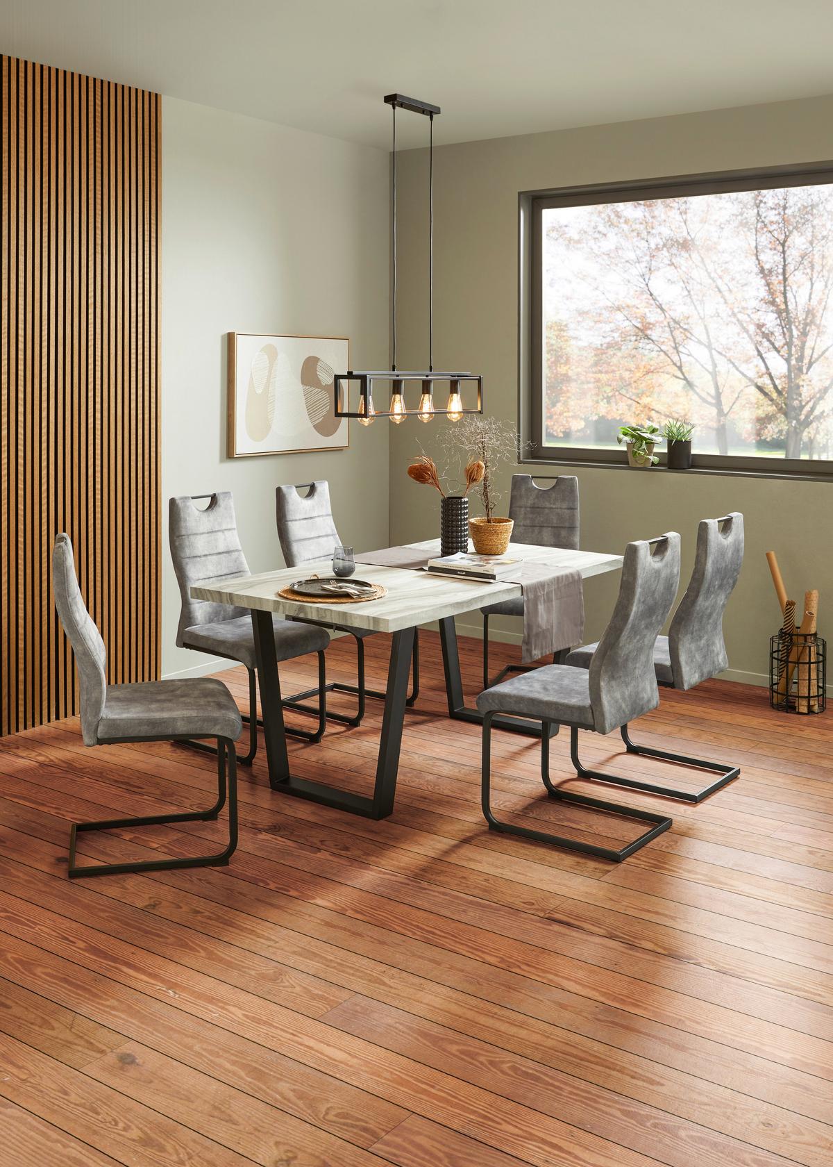 Essgruppe Melbourne 7-tlg. Metall/textil/holzwerkstoff - Schwarz/Grau, MODERN, Holzwerkstoff/Textil (160/75/90cm) - Nedis SmartLife