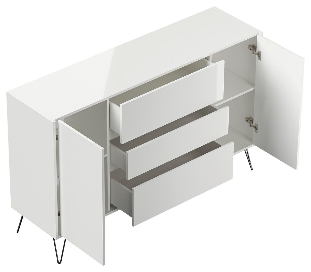 Sideboard Posseik Industrial Weiß B: 155 Cm - Weiß Hochglanz/Schwarz, Design, Holzwerkstoff (155/93,6/42cm) - P & B