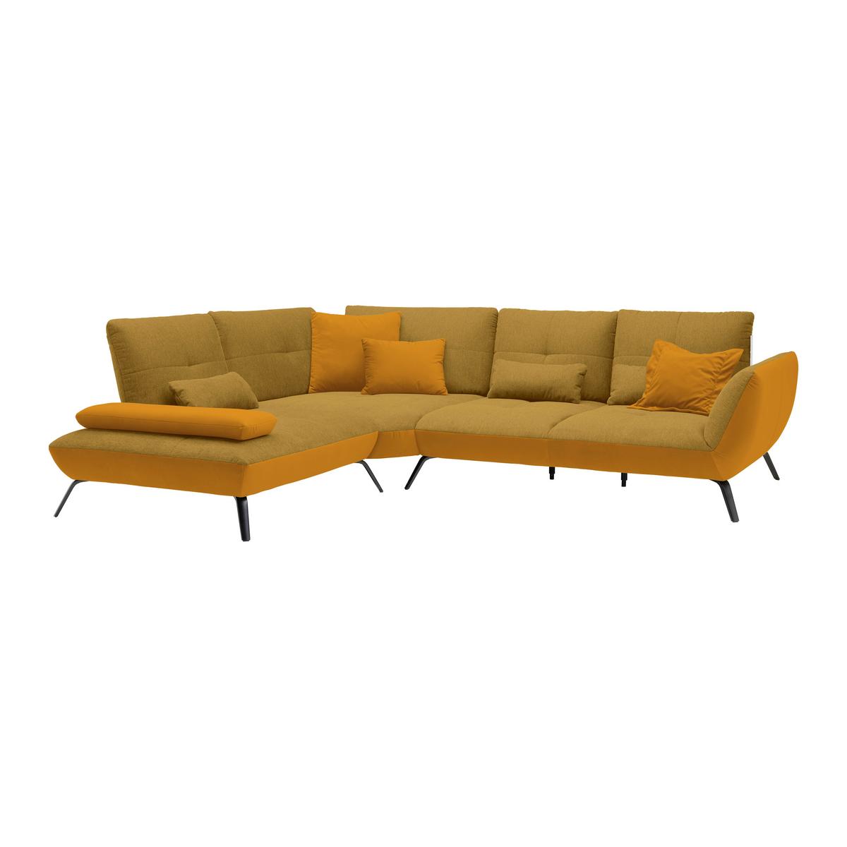 Rohová sedačka TRENDY, levá, zlatá / hořčicově žlutá - černá/barvy zlata, Moderní, kov/kompozitní dřevo (250/93/310cm) - Premium Living