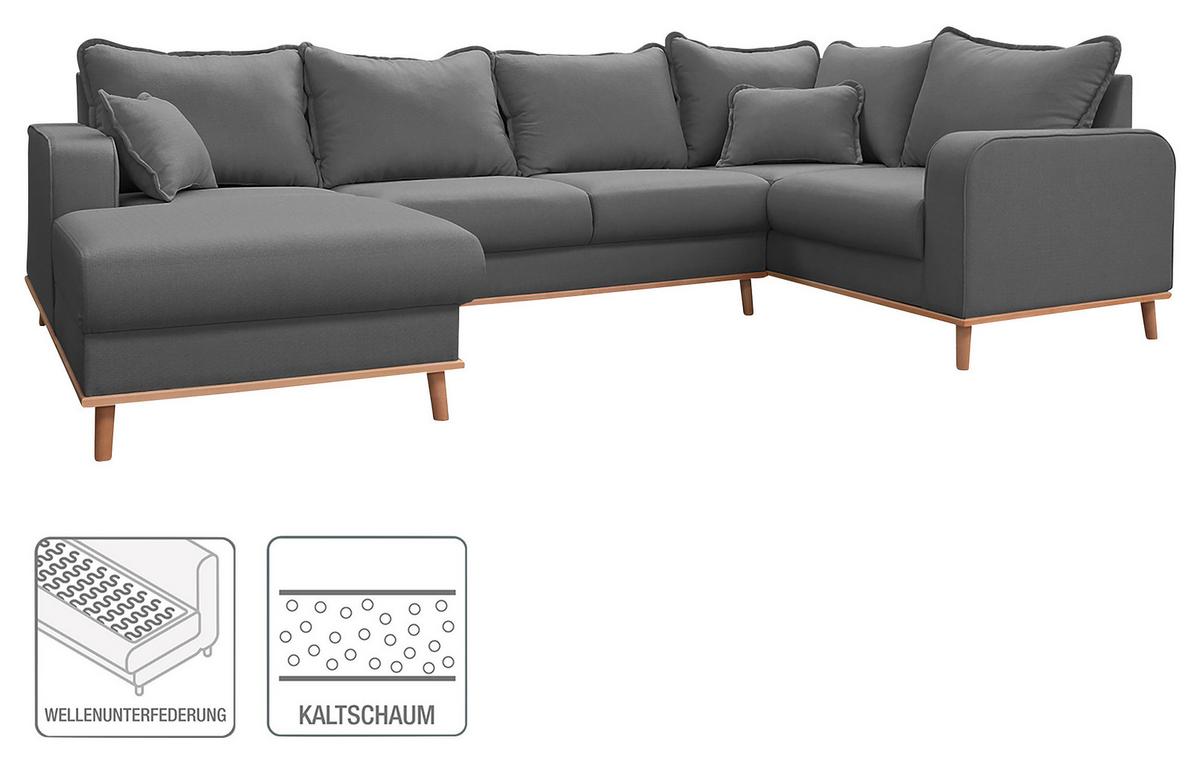 Wohnlandschaft Beata Grau U: 170x296x167 cm - Wengefarben/Grau, Design, Textil (170/296/167cm) - Livetastic