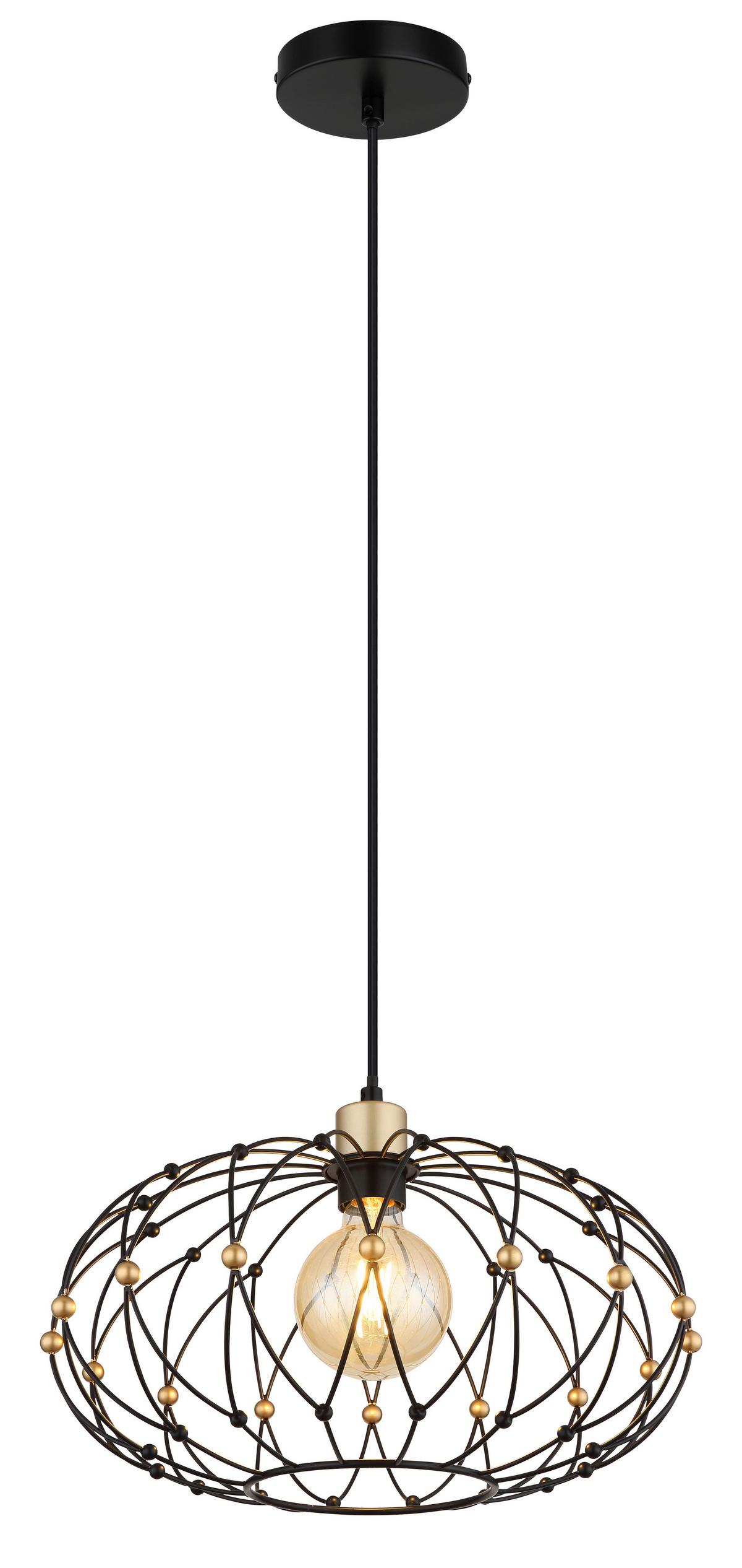 Hängeleuchte Greys Schwarz Goldfarben D: 40 cm - Goldfarben/Schwarz, Design, Kunststoff/Metall (40/150cm) - Globo