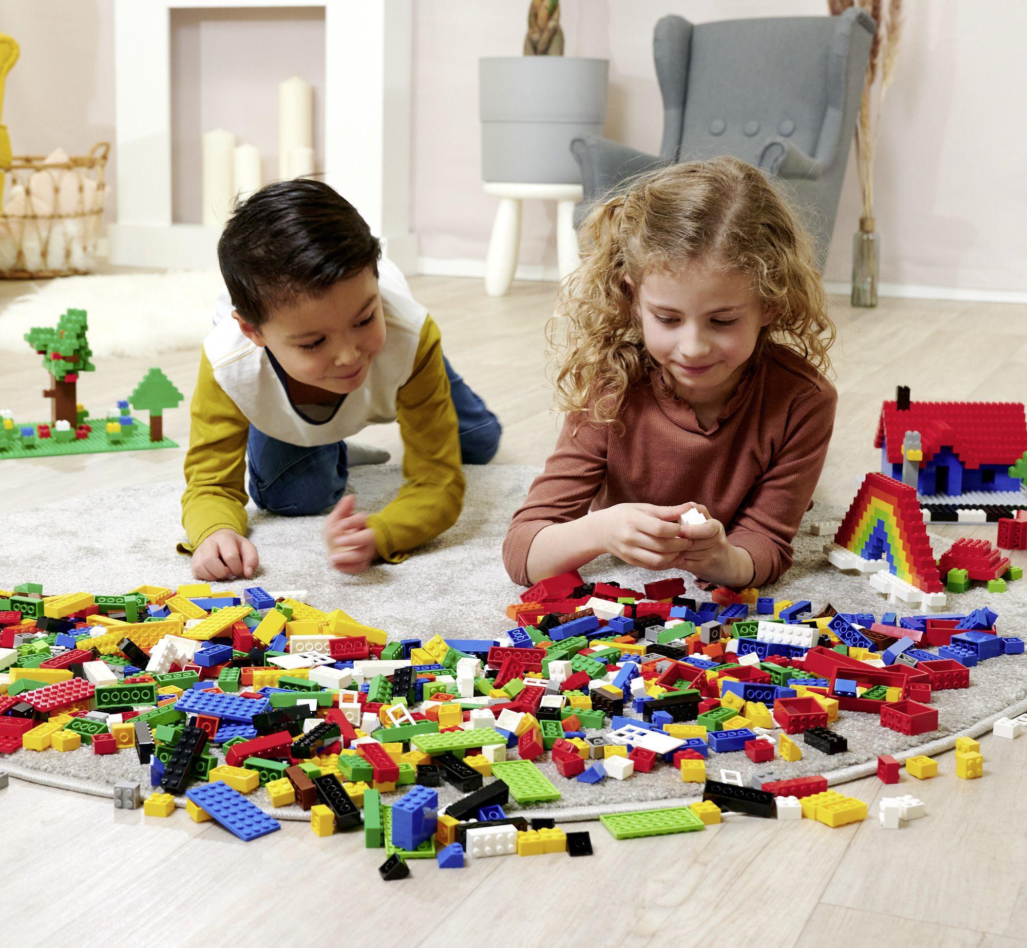 Bausteine Blox 500 Teile, Ab 4 Jahren mit Eimer + Spielplatte - Multicolor, Basics, Kunststoff (24.5/24.5/25cm) - Simba