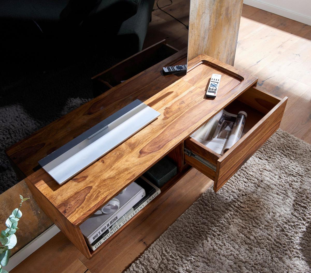 TV komoda z masívneho dreva sheesham š: 108cm - farba indického palisandra, Modern, drevo (108/25/34cm) - MID.YOU