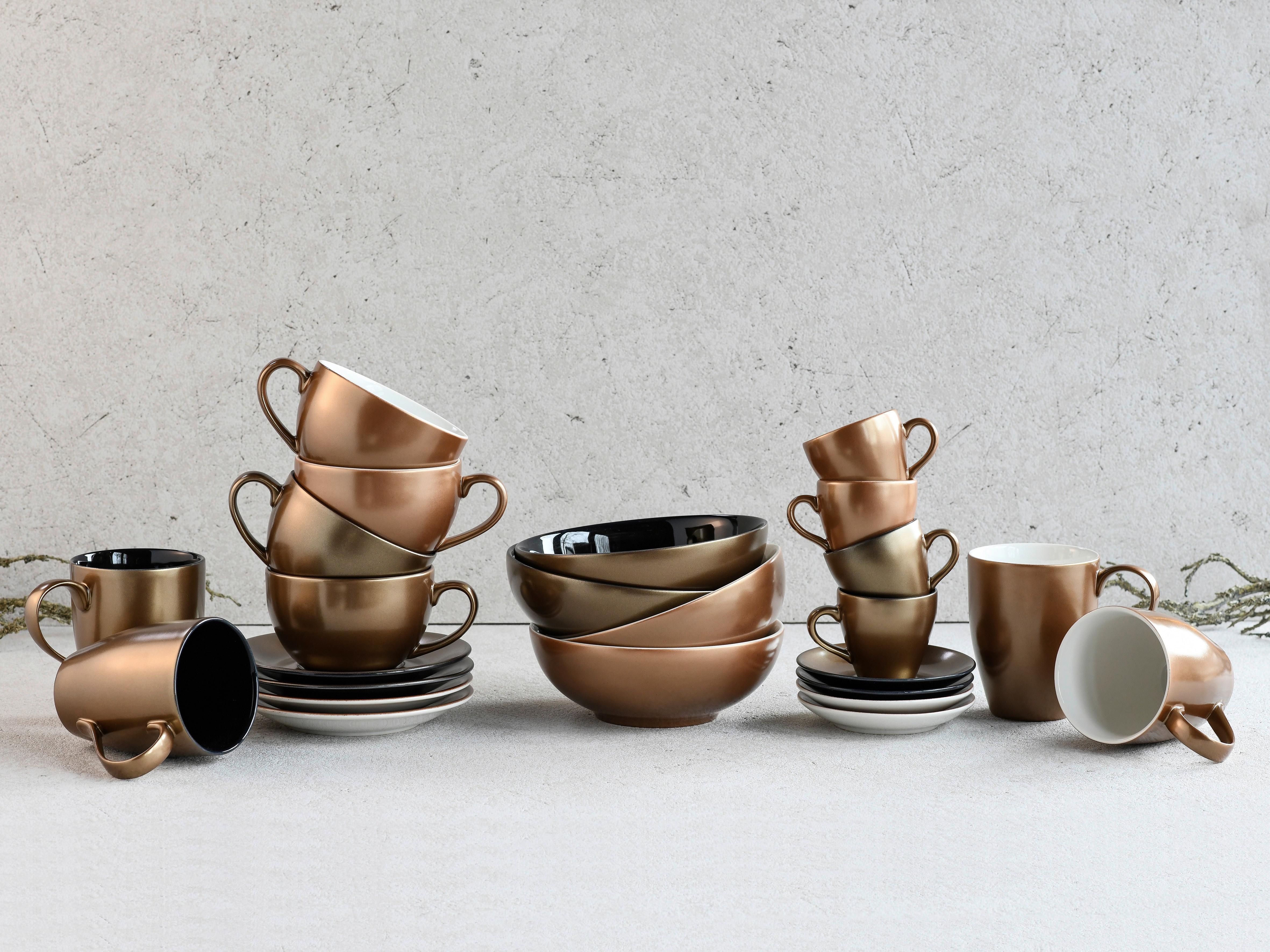 Müslischalenset Steinzeug Weiß/Goldfarben 2--Teilig. Ø 16 cm - Goldfarben/Weiß, Basics, Keramik (16cm) - Creatable