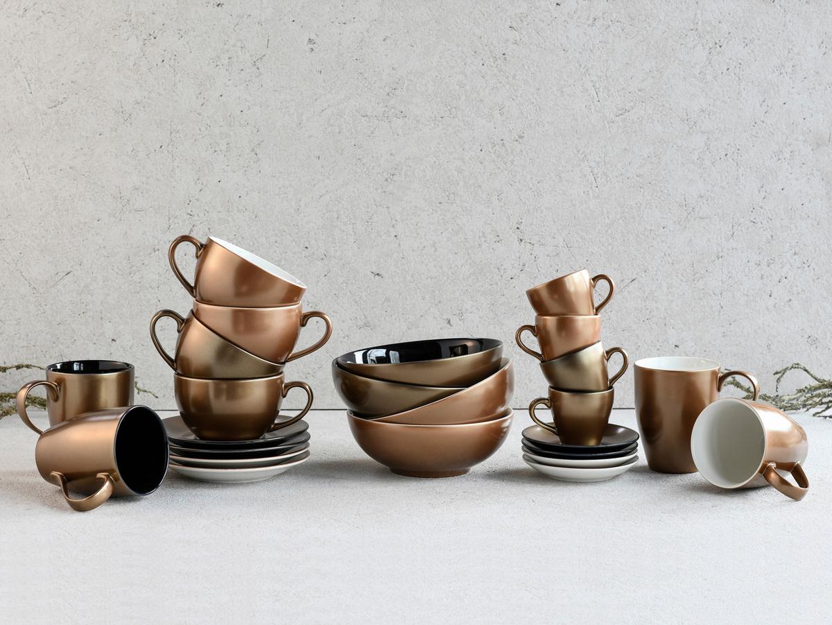 Sada šálků bílázlatá - bílá/barvy zlata, Basics, keramika - Creatable