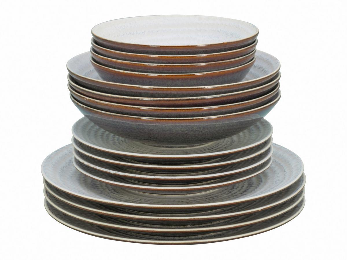 Tafelservice Neapel Offwhite Steinzeug, 4 Pers., 16-teilig - Creme/Braun, Basics, Keramik - Creatable