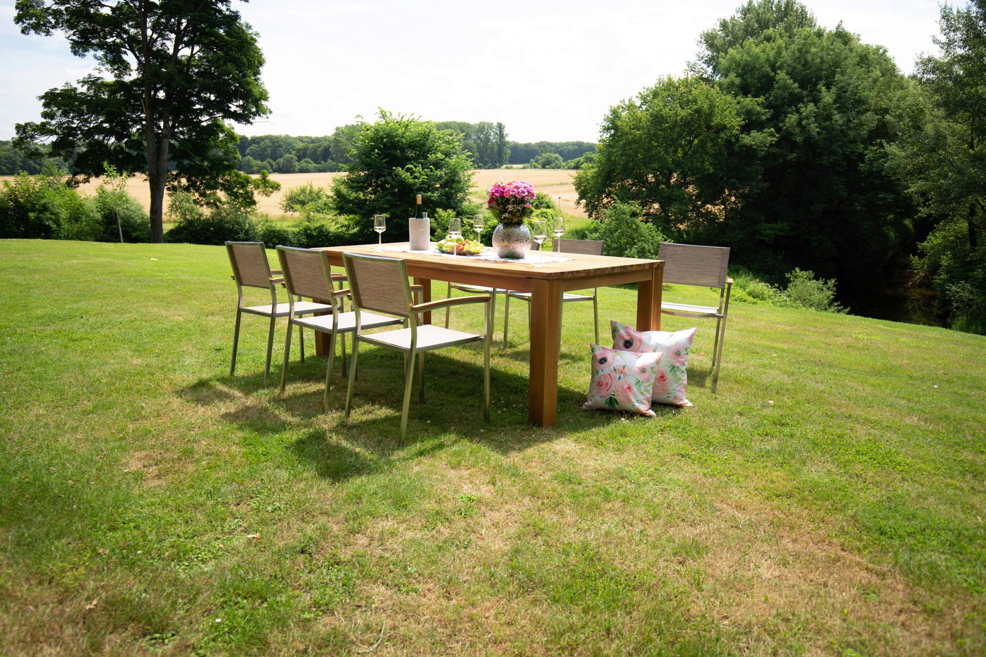Gartengarnitur 7--teilig. Holz/Metall/Textil - Sandfarben/Anthrazit, Basics, Holz/Textil (180/78/90cm) - Gardenson