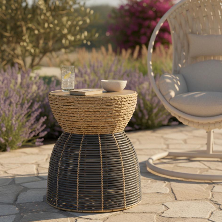 ZAHRADNÍ ODKLÁDACÍ STOLEK NOELIA - černá/přírodní barvy, Moderní, kov/dřevo (45/55/45cm) - Bessagi Garden