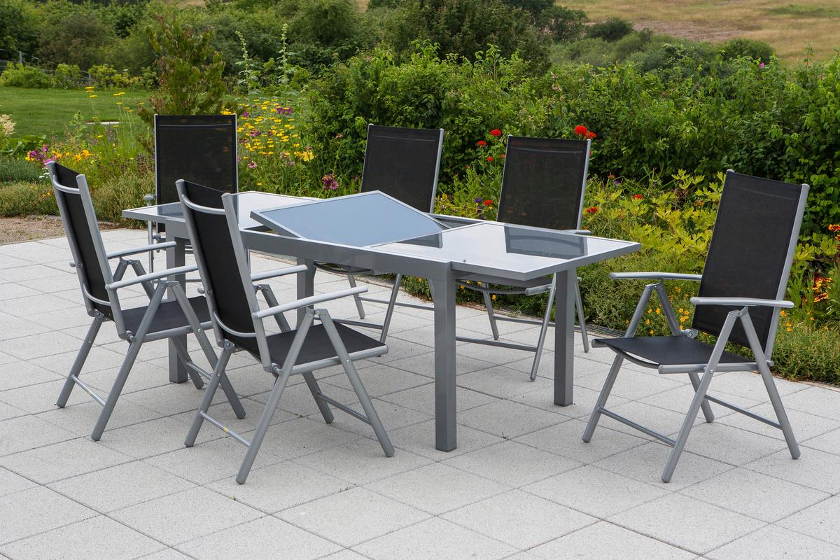 Gartenset 7-Tlg Amalfi Aus Aluminium - Silberfarben/Schwarz, MODERN, Textil/Metall - Gardenson