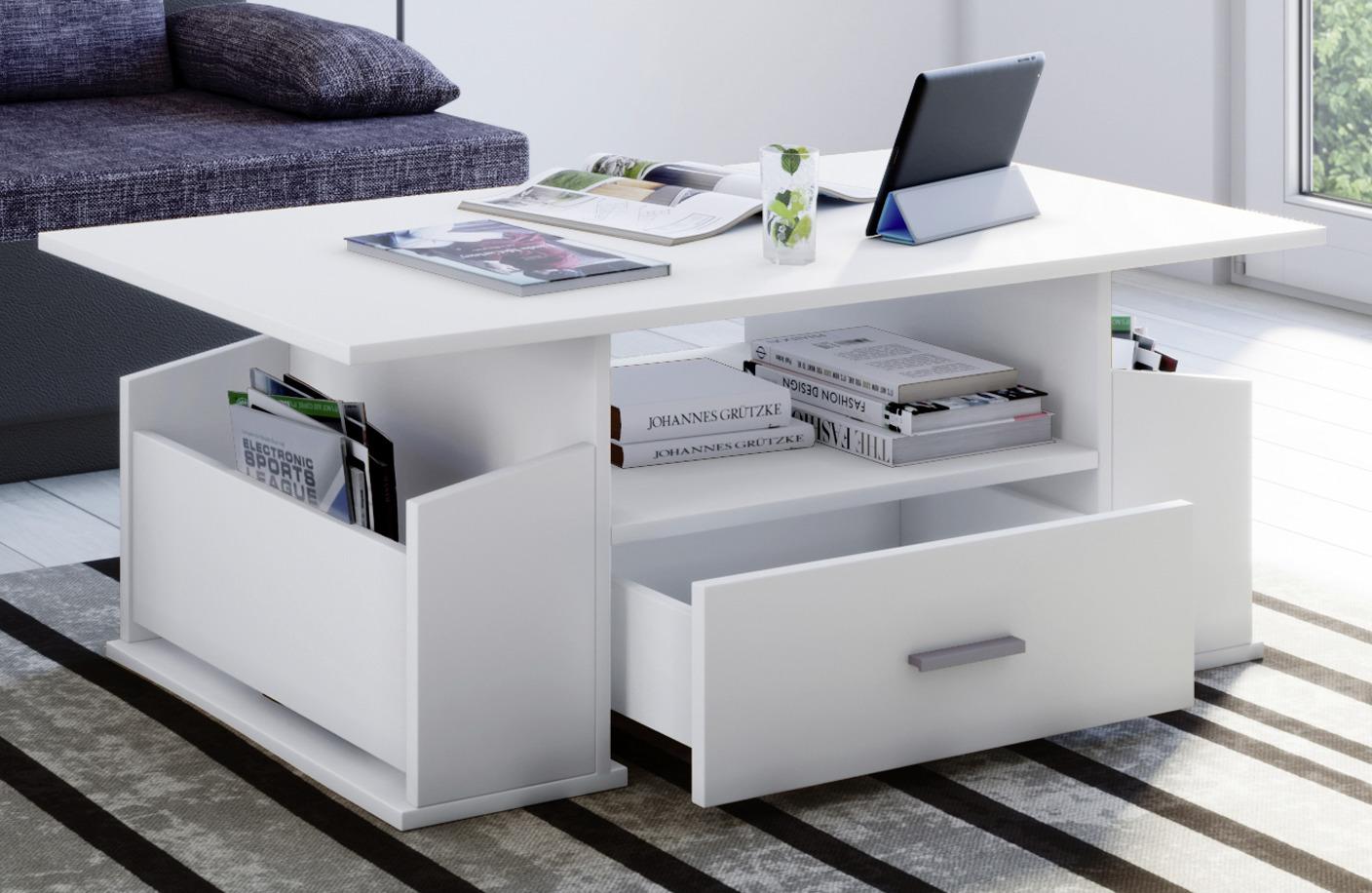 MID.YOU Couchtisch Mit Schublade + Fächer Junata, Weiß