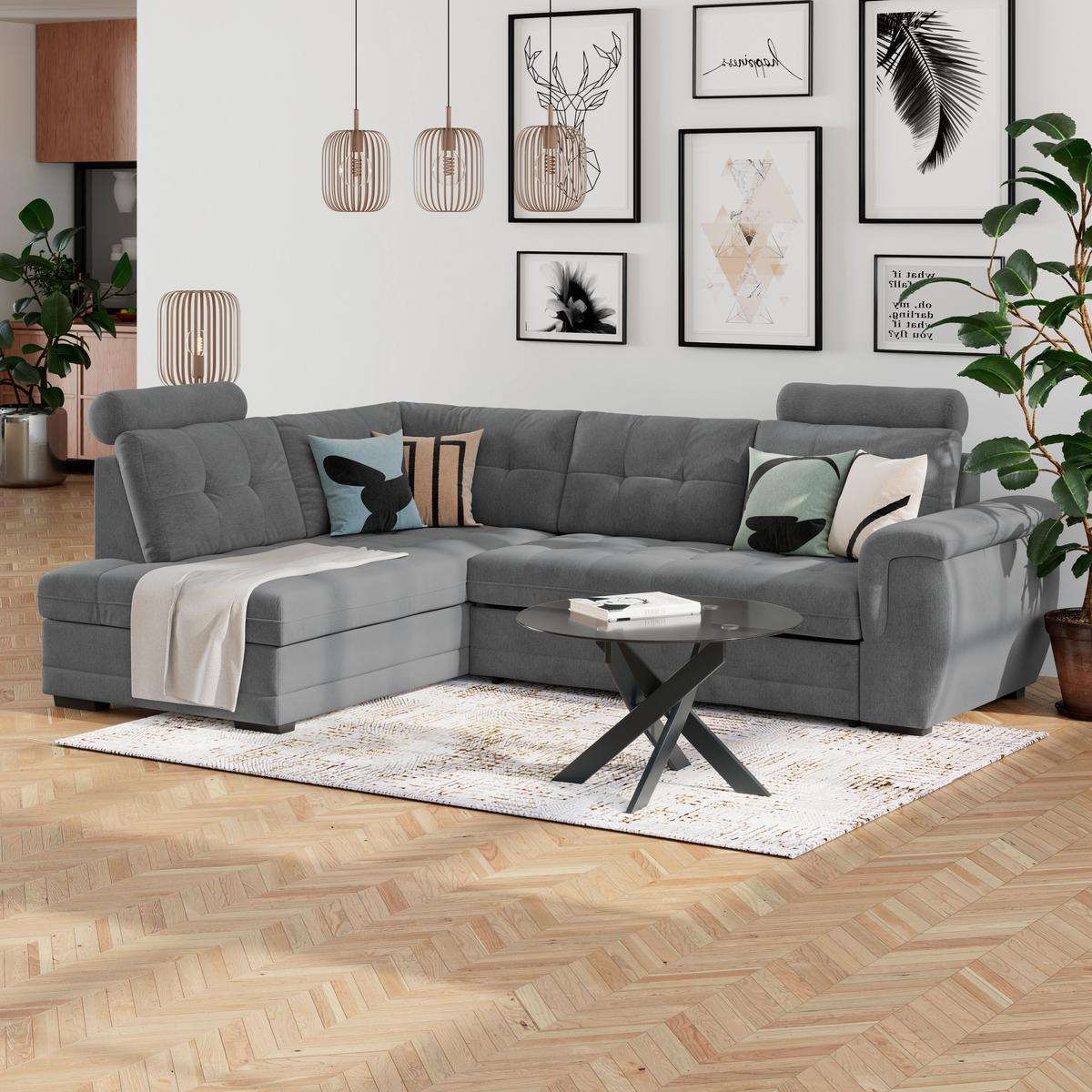 Ecksofa mit Schlaffunktion Falco new anthrazit 251x183 cm - Anthrazit/Schwarz, KONVENTIONELL, Textil (251/183cm) - Ondega