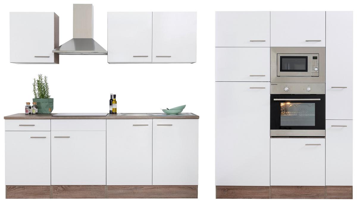 Küchenzeile ohne Geräte B: 360 cm Weiß/Eiche Dekor, Modern - Eichefarben/Weiß, Basics, Holzwerkstoff (360cm) - Respekta